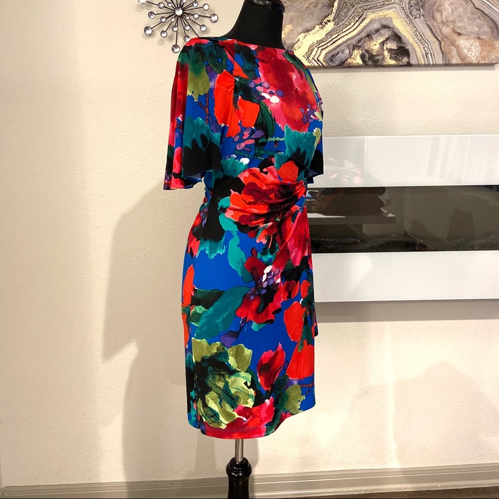 NEW TAHARI ASL Multicolor Floral Short Sleeved Dress size 6 - Picture 4 of 13